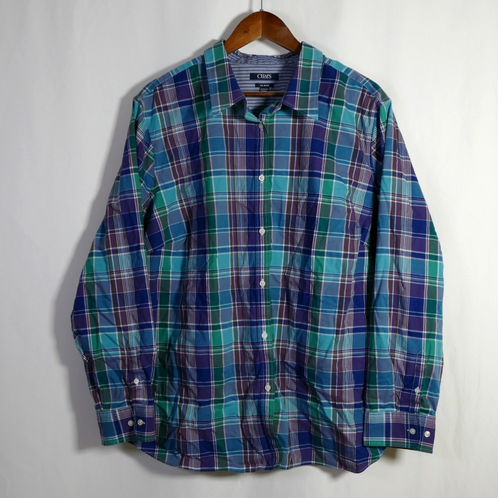 Chaps Womens No Iron Long Sleeve Plaid Button Up Top Size 2X Western Office